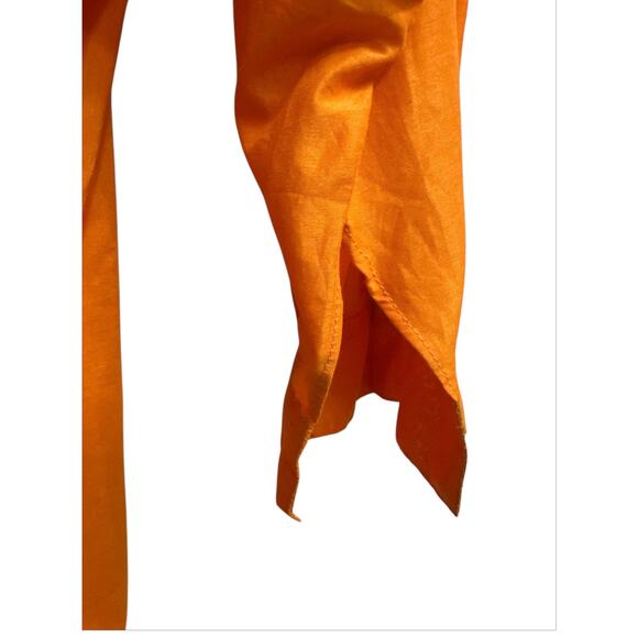 Orange Linen Blend Tunic Top Pleated Neckline Womens Medium Boho Comfy Lagenlook - Picture 4 of 9